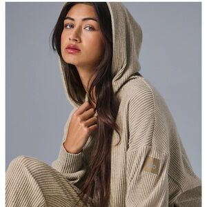 Alo Muse Beige Ribbed Hoodie and Pants Set